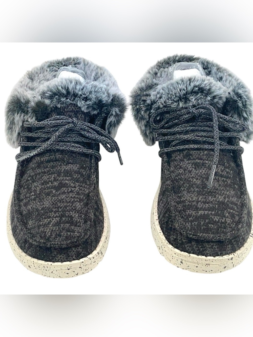 Hey Dude Wendy Fur Lined Black Gray Women’s Size 5 Cozy Shoes - Picture 3 of 7